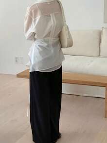 YCYC Korean Chic Design Set 2 Potong Kemeja Lengan Panjang Kerah Kancing Asimetris untuk Wanita Minimalis - Putih - View 5