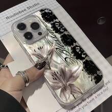 1 buah Casing Ponsel Jala Bulu dengan Perlindungan Lensa IMD, Anti Jatuh, Motif Renda Abu-abu Lily, Casing Ponsel Kustom yang Kompatibel dengan iPhone 16 Pro Max/17/16/15/14 Plus/13/12/11/Air dan Seri Lainnya - MultiWarna - View 2