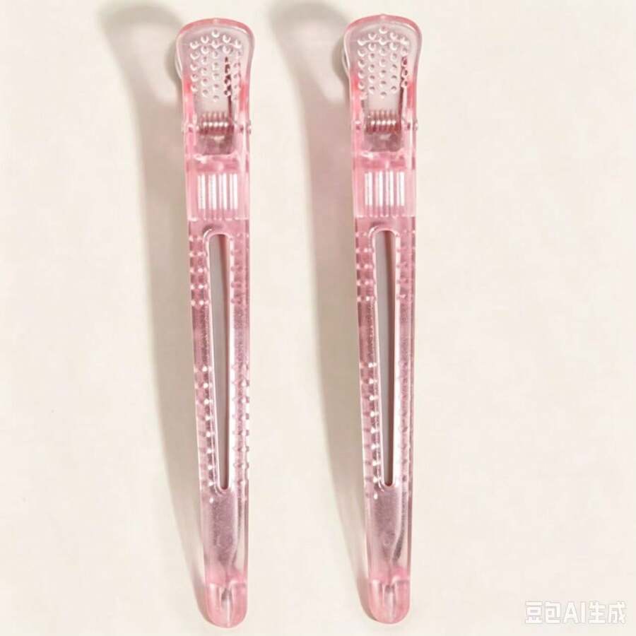 2件組沙龍髮夾,無縫水晶鱷魚夾,高品質塑膠扁平夾,適合瀏海與碎髮的側邊髮夾 - 粉色 - 查看 1