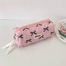 Fashionable Large Capacity Bowknot Pencil Case With Flowing Ribbon At Zipper, 3 Fresh Color Options, Suitable For Student Stationery Storage, Desktop Organization, Practical And Versatile - A - View 7