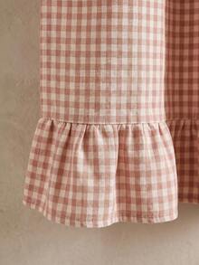 1pc Khaki White Plaid Table Skirt, Warm Natural Style, Rectangular With Ruffle Edge And Pleated Details, Concealing Storage And Decorative Function, Suitable For Home Storage And Indoor Decor Scenes - Khaki - View 8