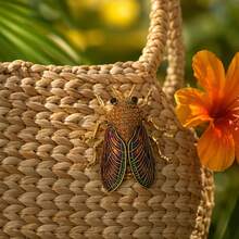 Vintage Premium Insect Brooch Enamel Gold Cicada Pin Fashion Women's Coat Accessory Exquisite Brooch Decoration - Khaki - View 10