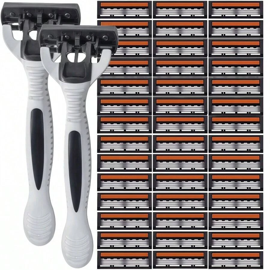 Men's 3-Layer Manual Razor Set, Non-Slip Handle, Multiple Replacement Blades, Perfect Beard Trimming, Men's Grooming Kit, Fashionable Razor Design, Durable Razor Set, Beard Grooming Kit