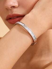 VceTd 2 Buah Gelang Stainless Steel Gaya Bisnis Minimalis dengan Dekorasi Kaca, Cocok untuk Busana Wanita Saat Berpergian atau Sebagai Hadiah untuk Sahabat Terbaik - Perak - View 9