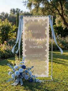 Personalized Sheer Lace Wedding Welcome Sign, Romantic Boho Ceremony Decor, Custom Banner - Multicolor - View 3