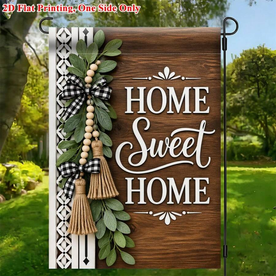 1pc 2D Garden Flag, Home Style Warm Design Garden Flag - Single-Sided Print, Durable Polyester Material, Suitable For Home And Yard Outdoor Decoration, Holiday Atmosphere Decoration, Size 11.8x17.7 Inches, Flag Pole Not Included