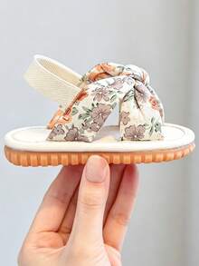 1 Pair Girls' Floral Fabric Bow Back Strap Non-Slip Flat Open Toe Sandals For Summer Daily Wear - Apricot - View 8