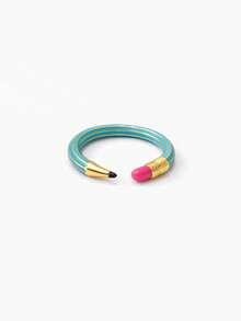 1pc Cute 3D Colorful Pencil Shape Open Adjustable Ring,Gold Tone Enamel Cartoon Writing Pencil Design Finger Ring,For Women Teen Girls Daily Gift - Multicolor - View 19