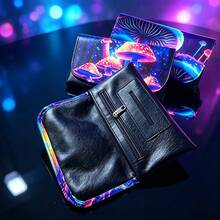 1PC Neon Holographic Mushroom Pattern Storage Bag, Multi-Slot Zipper Compartment Large Capacity Outdoor Portable Smoking Accessories Tool Handbag, Smoking Accessories Organizer - Mushroom - View 6