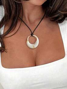 1pc Water Drop Shaped Acrylic Pendant With Leather Cord Necklace - Multicolor - View 22