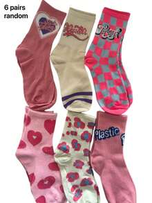 6 pares Calcetines hasta mitad de pantorrilla de color mixto transpirable absorbente de sudor deportivo con de moda diseño - Multicolor - Ver 7
