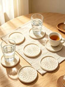 1/2/5pcs Neutral Minimalist Style Drink Coasters, Embossed Texture Round Coasters, Suitable For Coffee Cups, Living Room Kitchen Bar Counter Home Desktop Decoration, Practical Housewarming Gift, Home Decor Gift For Family And Friends - Multicolor - View 3