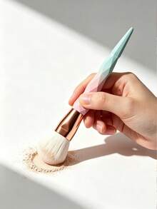 Soft Aesthetic Style Synthetic Bristle Plastic Handle Diamond Cut Faceted Design Pink Green Gradient Rose Gold Metal Band 7pcs Makeup Brush Set With PU Storage Bag Suitable For Foundation Blush Eyeshadow Blending Birthday Gift Travel Vanity All Season Use - Multicolor - View 8