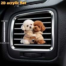 2D Flat "Hug Teddy Dog" Style Acrylic Car Air Vent Fragrance Clip – Air Vent Fragrance Diffuser Clip – Enhance Your Car Interior Atmosphere With This Fun Decorative Accessory - A - View 2