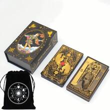 Set Kartu Tarot Berlapis Emas dengan Buku Panduan dan Kantung Beludru, Kartu Tarot Hitam Ukuran 7x12cm, Cocok untuk Pemula dan Profesional - MultiWarna - View 12