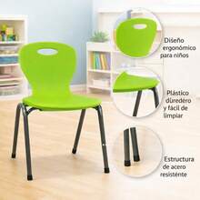 Sillas Infantiles, Verde, Plástico y Acero, 39x40x60 cm, Diseño Ergonómico, Apilables, Pack de 4 - Verde - Ver 4