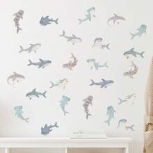 1set Shark Wall Sticker, Marine Life Self-Adhesive Paper, Suitable For Home Decoration, Room Decoration, Wall Decoration, PVC Waterproof Material, Removable - Self-adhesive - View 4