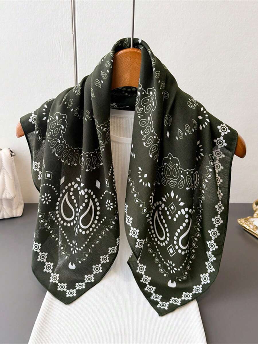 極簡印花 70cm 正方形絲巾 春季新款 百搭女款腰帶 包包飾品 緞帶 頭巾 頭飾 時尚圍巾 - 彩色 - 查看 1