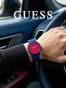 Jam Tangan GUESS Unisex Seri Logo Segitiga dan Tanda Tanya Retro, Dial Logo Timbul, Tali Silikon Multi-Warna, Jam Tangan Quartz Kasual Gaya Jalanan - Hot Pink - View 5