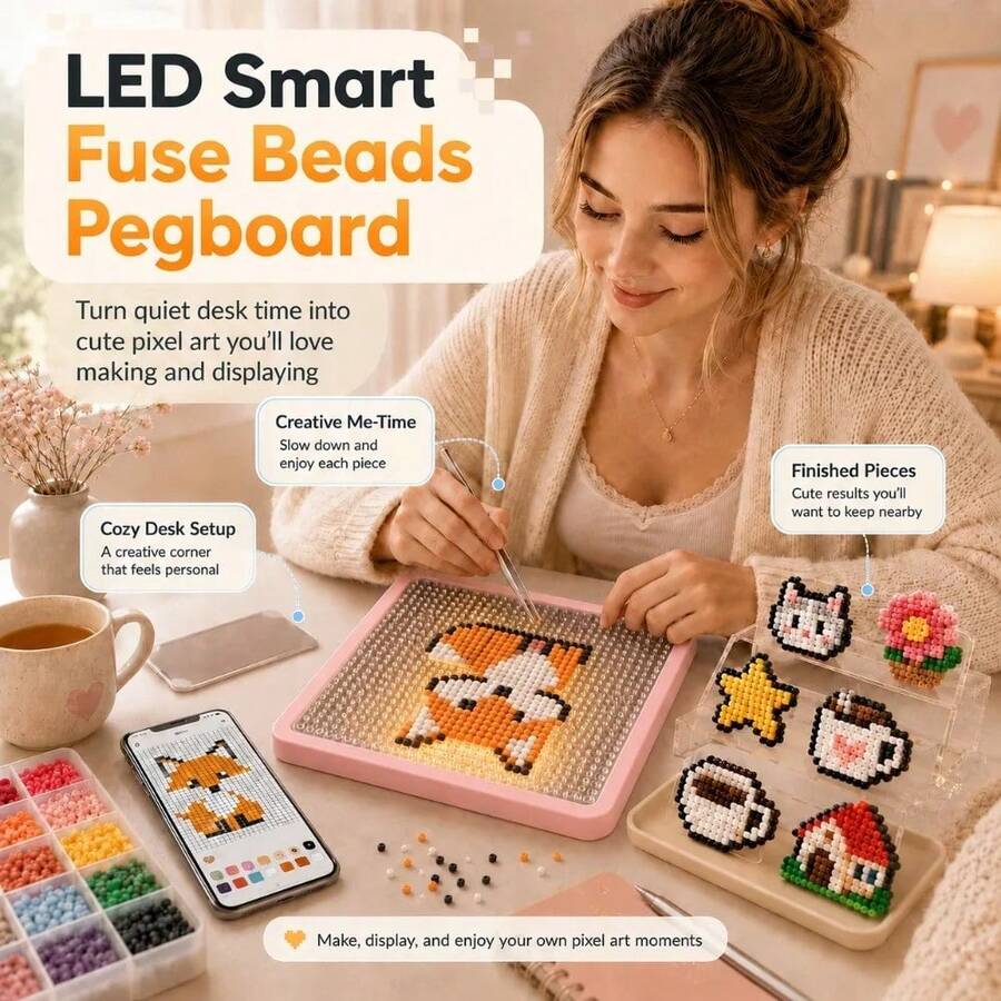 Smart APP Controlled LED Bead Board Light, Eye-Protection Pixel Puzzle Board, Auto-Aligning DIY Handmade Kit, Suitable For Desk, Bedroom, Living Room Home Decor, Birthday Holiday Gift For Adult And Teen DIY Enthusiasts