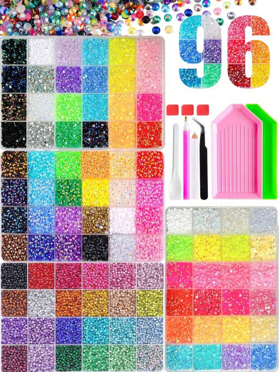 Juego de strass de resina AB de 3 mm de colores mixtos con base plana tipo gelatina para ropa y teléfono, adecuado para manualidades DIY y regalo del Día de la Madre, 40 colores vibrantes para crear un ambiente brillante en el dormitorio - Multicolor - Ver 1