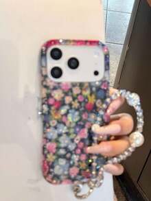 Casing Ponsel Motif Bunga Berkilau Vintage Musim Semi Layar Penuh Kompatibel dengan Apple 17 Pro Max, 14, 17 Pro, 15, 16 Pro Max, Pelindung Anti Jatuh Cakupan Penuh untuk Wanita - Hitam - View 2