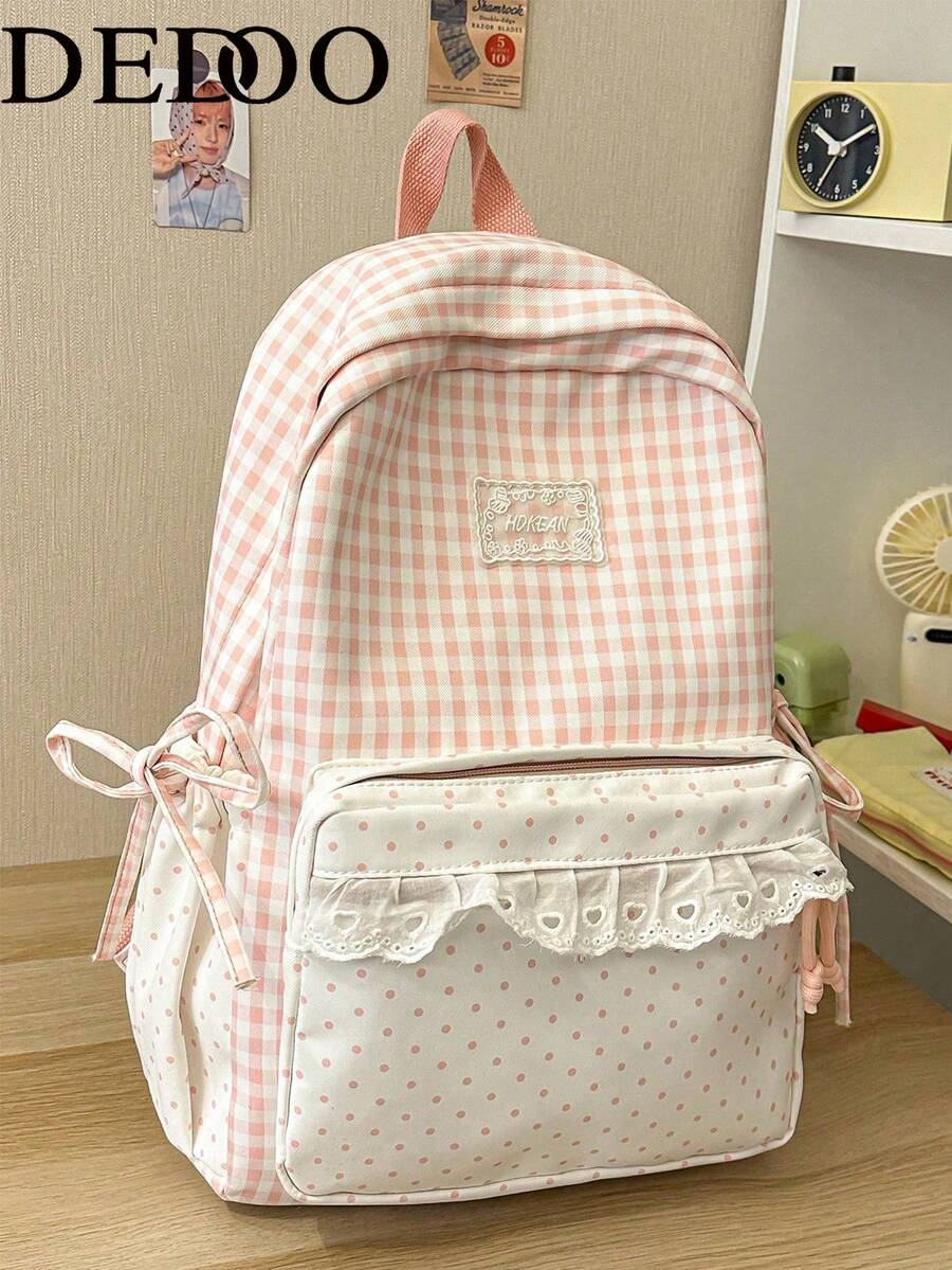 Dedoo Contrast Color Decor Large Capacity Backpack, Student School Bag, Suitable For University Campus, Travel, Shopping, Vacation, Back To School Season (Bead Color Random)