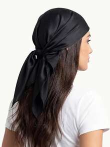 1pc Soft Solid Color Minimalist Polyester Silk-Like Square Scarf, Headband, Hair Tie, Suitable For Solid Color Satin Styling - Multicolor - View 3