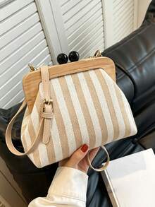 Women's Fashion Striped Faux Leather Crossbody Shell Bag, Elegant Shoulder Bag, Suitable For Dating, Shopping, Commuting And Work - Multicolor - View 7