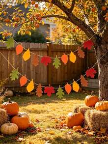 Felt Autumn Maple Leaf Garland Banner Decoration, Colorful Autumn Leaf Hanging Decor, Suitable For Fireplace, Wall, Classroom, Holiday Party, Family Gathering, Autumn Home Decor And Seasonal Home Accessories - A - View 9