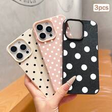 3pcs Black Polka Dot UV Printed Pattern Design Leather Texture Phone Case - Multicolor - View 3