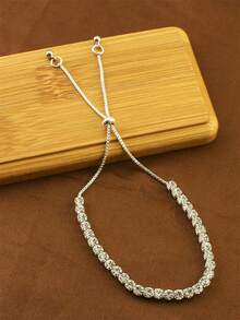 A Retractable Adjustable Diamond-Encrusted Silver Women's Bracelet - Silver - View 7
