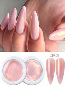 2pcs Y2K Aurora Magic Mirror Pink Holographic Color-Changing Glitter Powder, Effect For Nail Art Decoration And Nail Design, Suitable For Beginners And Home Salon Nail DIY Decoration - Multicolor - View 7