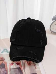1pc Unisex Y2K Style Distressed Washed Baseball Cap, Suitable For Sports, Outfit, Sun Protection, Daily Commute, Outdoor Sun Protection Hat - Black - View 1