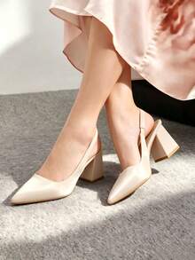 Elegant Solid Color Women's Pointed Thick Heel Sandals, Comfortable Commuting Shoes, Suitable For Uniforms, Parties, And Business - 杏色 - 查看 4