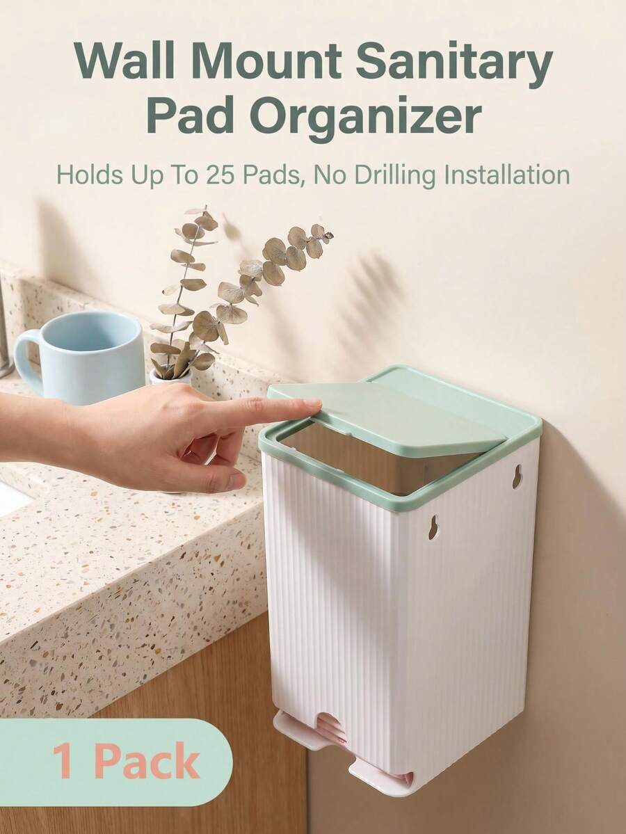 1Pc Wall-Mounted Sanitary Napkin Dispenser Box, Dustproof Moistureproof Feminine Hygiene Storage Box With Lid, Sanitary Pad Tampon Holder, Bathroom Organizer For Home Decor Fall Decor Back To School