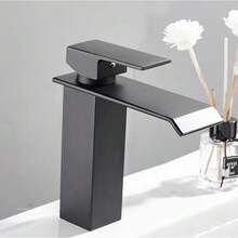 Home Waterfall Faucet – Modern Square Design, Hot And Cold Control, Easy Single-Hole Installation - 6432-black (Short) - View 5