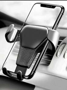 1pc Car Phone Holder Automatic Locking Gravity Car Map Navigation Bracket Air Vent Clip-On - Black - View 4