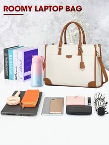 NEWHEY 女款 15.6 吋筆電托特包，防水帆布通勤包，輕量筆電公事包，專業商務辦公包，旅行手提包 - 彩色 - 查看 8