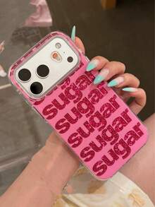 Casing Ponsel Premium Gaya Korea Laser Warna Pink dengan Huruf Inggris, Kompatibel dengan iPhone 17 Pro Max 16 15 14, Perlindungan Penuh Anti Jatuh, Desain Niche untuk Perempuan 18 18 Pro Max - Hot Pink - View 4