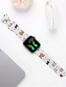 Cute Cat & Heart Pattern Watch Band, Unisex Daily Wear, Compatible With 38/40/41/42/44/45/49mm Ultra/SE/8/7/6/5/4/3/2/1 - White - View 6