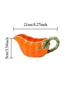 1pc Pumpkin Ceramic Gravy Boat, Autumn Harvest Pumpkin Ceramic Sauce Boat, Suitable For Home Kitchen Restaurant Use, Condiment Sauce Pot, Gravy Sauce, Salad Dressing, Kitchen Tableware, Gift, Holiday Decoration - Multicolor - View 6