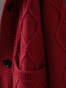 1pc Solid Color Knitted Pocket Ribbed Plus Size Women Casual Dress, Autumn/Winter Red Fall - Red - View 5
