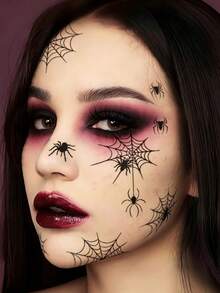 6 Sheets Spider Face Tattoos Spider Web Face Stickers Scary Vampire Temporary Tattoos Goth Makeup Waterproof Witch Tattoo For Festival Prank Party Cosplay Halloween Decorations - Multicolor - View 5