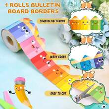 32.8ft (10m) Self-Adhesive Bulletin Board Border With Expression Eyes, Nose, Mouth - Colorful Appearance - Suitable For Classroom, Office, Home Decor, Party, Photo Frame - Optimistic Classroom Decoration Stickers, Cartoon Style Durable Material Pencil Design, High Quality Stickers, Craft Enthusiasts, Fun Decor - Multicolor - View 5