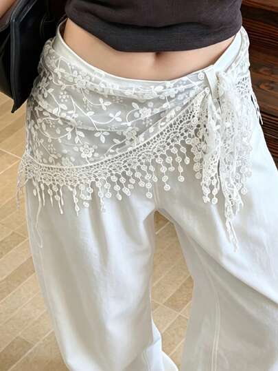 1pc Women's Fashion White Waist Belt Triangle Waist Skirt Lace Trim Waist Apron Daily Wear Summer Beach