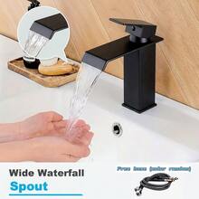 Home Waterfall Faucet – Modern Square Design, Hot And Cold Control, Easy Single-Hole Installation - 6432-black (Short) - View 2