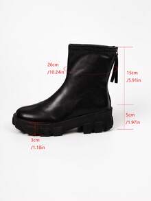 Bottes noires à bout rond et semelle épaisse avec fermeture éclair à l'arrière pour femmes, bottes polyvalentes automne/hiver 2026, bottes classiques pour femmes - Noir - Voir 4
