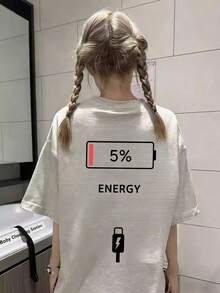 New Summer Z-Gen Y2K Style Funny Graphic Print Round Neck Short Sleeve T-Shirt For Women Casual - Light Gray - View 3