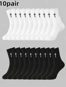 1/5/8/10 Pairs Gothic Cross Pattern Mid-Calf Socks Unisex Breathable Sweat-Absorbent Streetwear Comfortable Crew Socks For Workout Casual - Multicolor - View 10